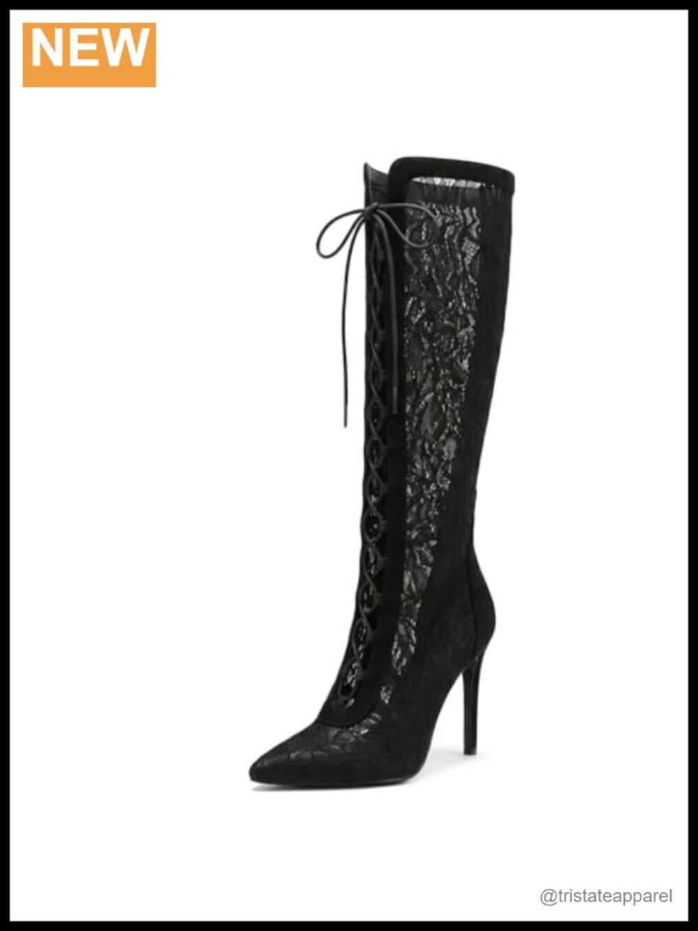 Women Lace Knee High Boots Pointed Toe Stiletto High Heel Mesh Fashion Boots